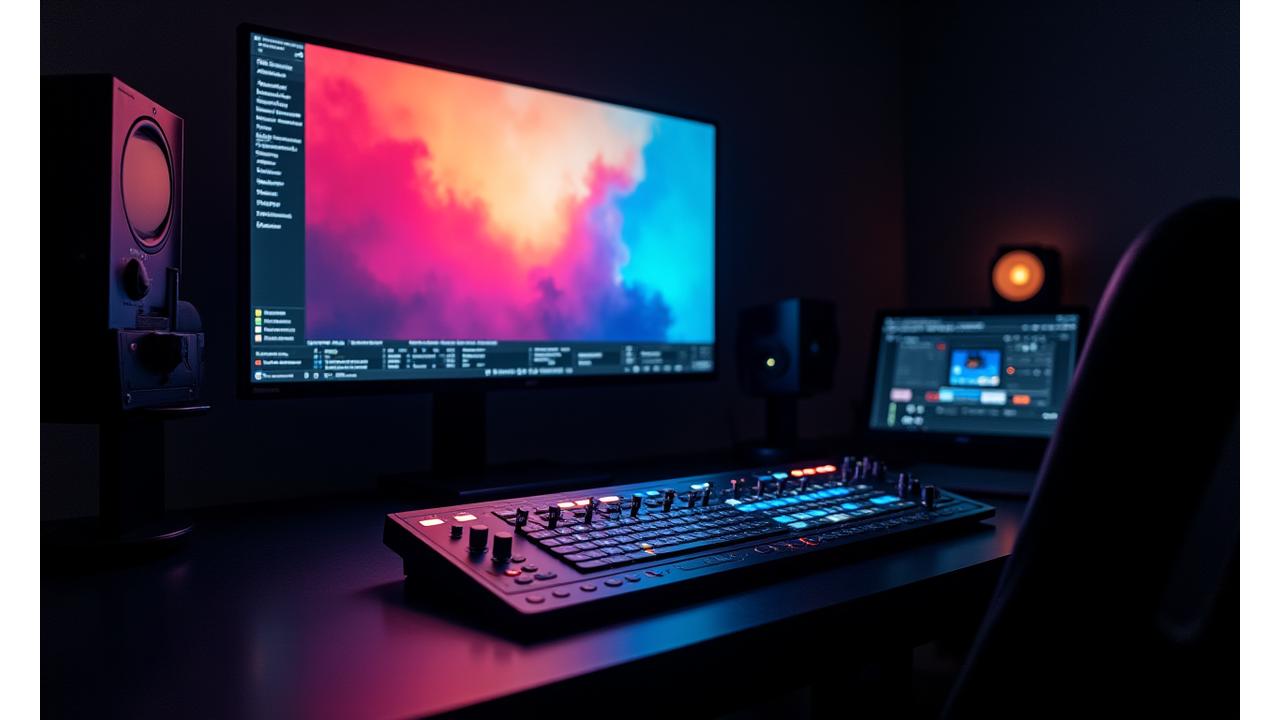Station d'étalonnage avec un écran de référence calibré et un panneau de contrôle DaVinci Resolve