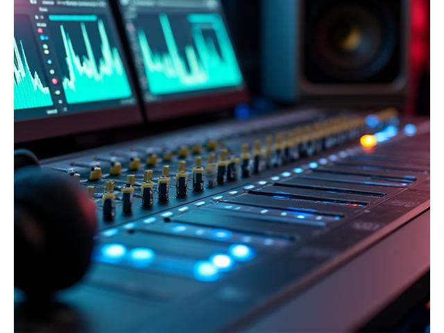 Système Pro Tools HD avec surface de contrôle et équipement de monitoring audio, dans une cabine insonorisée