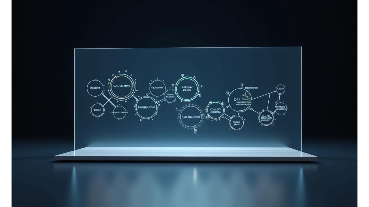 Diagramme de workflow de post-production, allant du montage à la livraison, avec des icônes représentant chaque étape