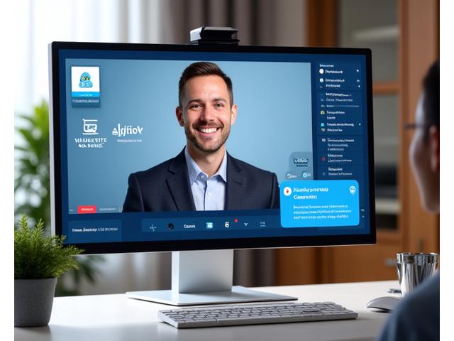 Interface de webinaire moderne avec participant interactif et présentateur en direct