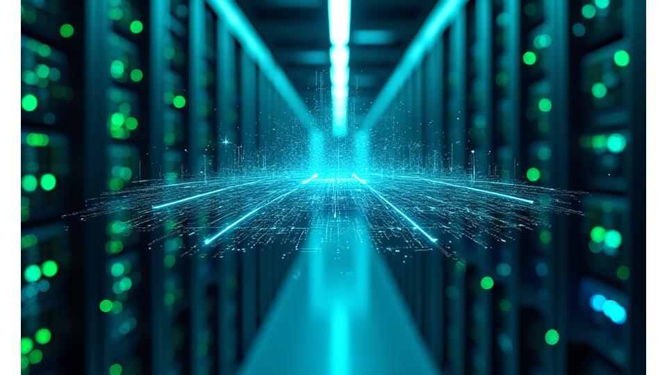 Diagramme complexe d'une infrastructure de streaming avec des chemins de données redondants, des serveurs de backup et des symboles de surveillance en temps réel, dans une salle serveur propre et moderne.